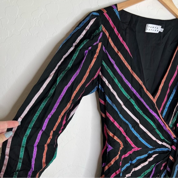 Tanya Taylor Metallic Striped Wrap Sheath Dress - Picture 4 of 7